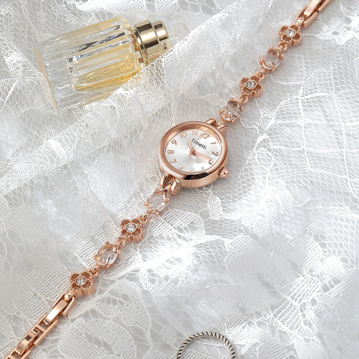 Timetti Rose Gold Women's Quartz Bracelet Watch | Crystal Dial Women's Bracelet Watch Nixie