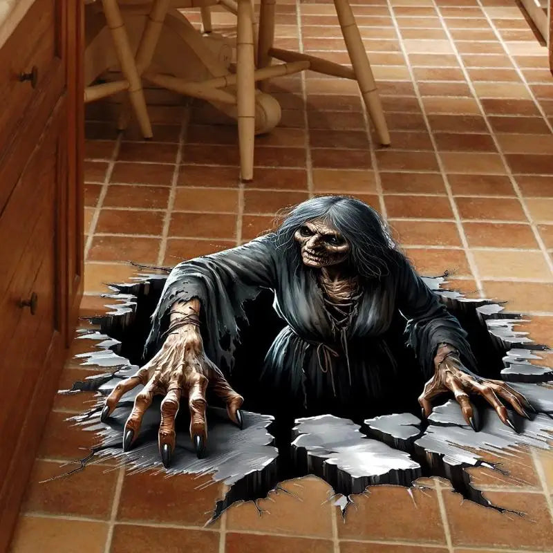Halloween 3D Witch Floor Sticker – Waterproof PVC Decal Halloween Floor Decal Nixie