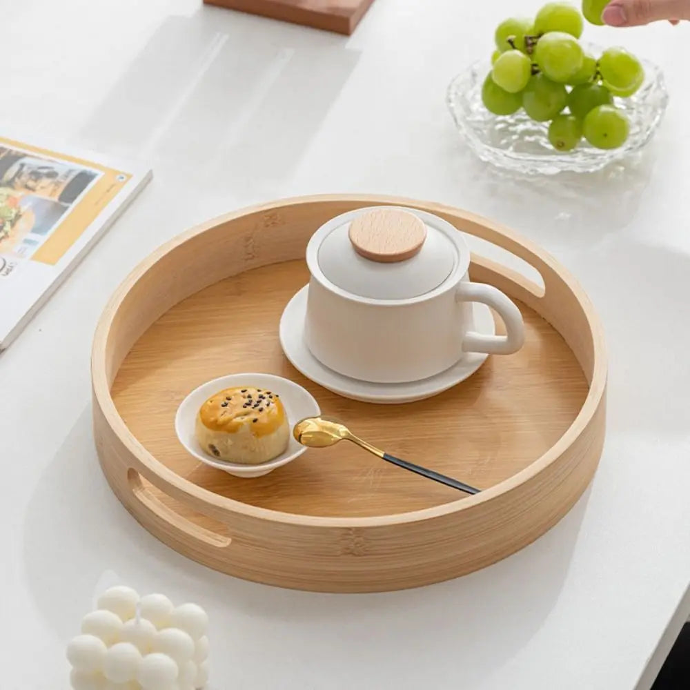 Round Wooden Serving Tray with Handle | 25–40CM Sizes Wooden Serving Tray Nixie