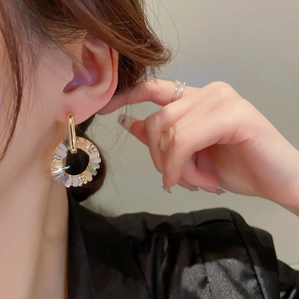 Rhinestone Circle Drop Earrings – Detachable Vintage Hoops