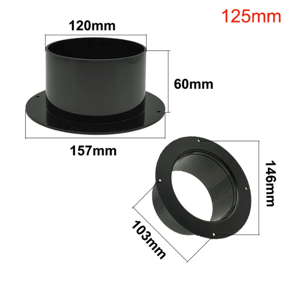 ABS Round Wall Flange Connector – Black Ventilation Pipe Joint Ventilation Pipe Fitting Nixie 125mm
