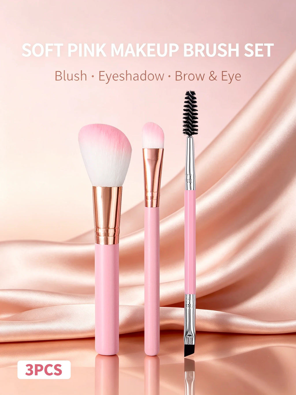 3-Piece Pink Travel Makeup Brush Set – Blush & Eye Brushes Makeup Brush Set Nixie Pink