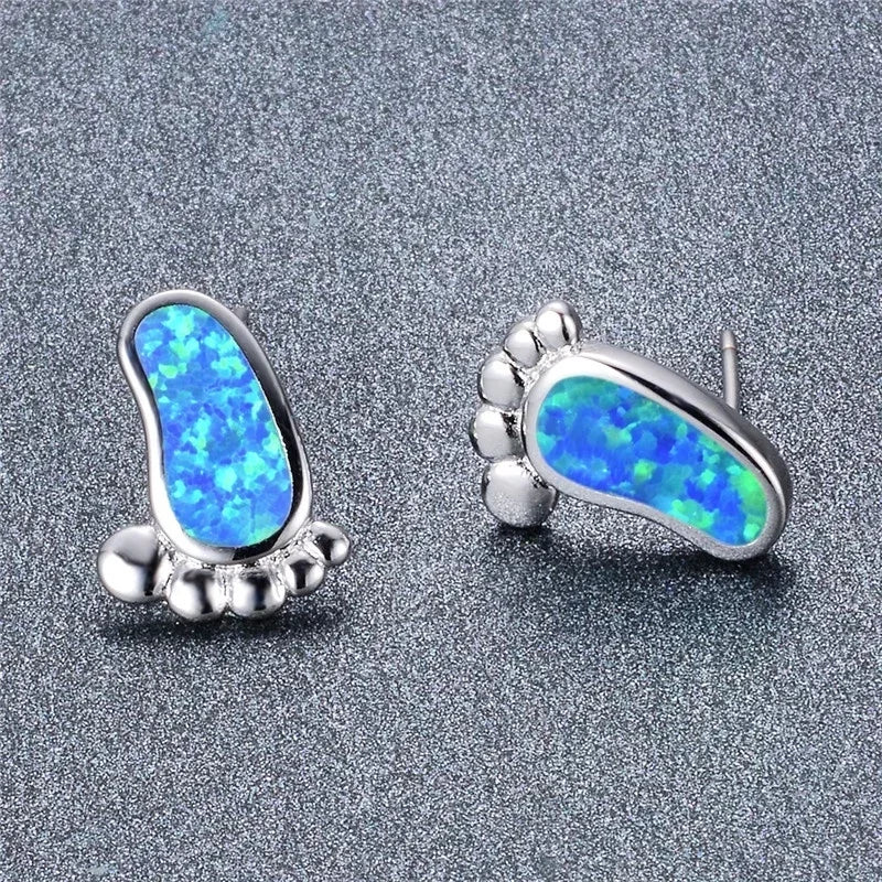 Blue Simulated Opal Glass Vintage Stud Earrings | Hypoallergenic Stud Earrings Nixie