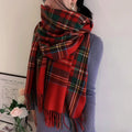 Women's Tassel Plaid Scarf – Soft Scottish Style Winter Shawl Tassel Plaid Scarf Nixie Red