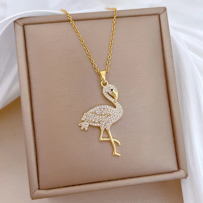 Ostrich Pendant Choker Necklace | Gold Stainless Steel Women Pendant Necklace Nixie
