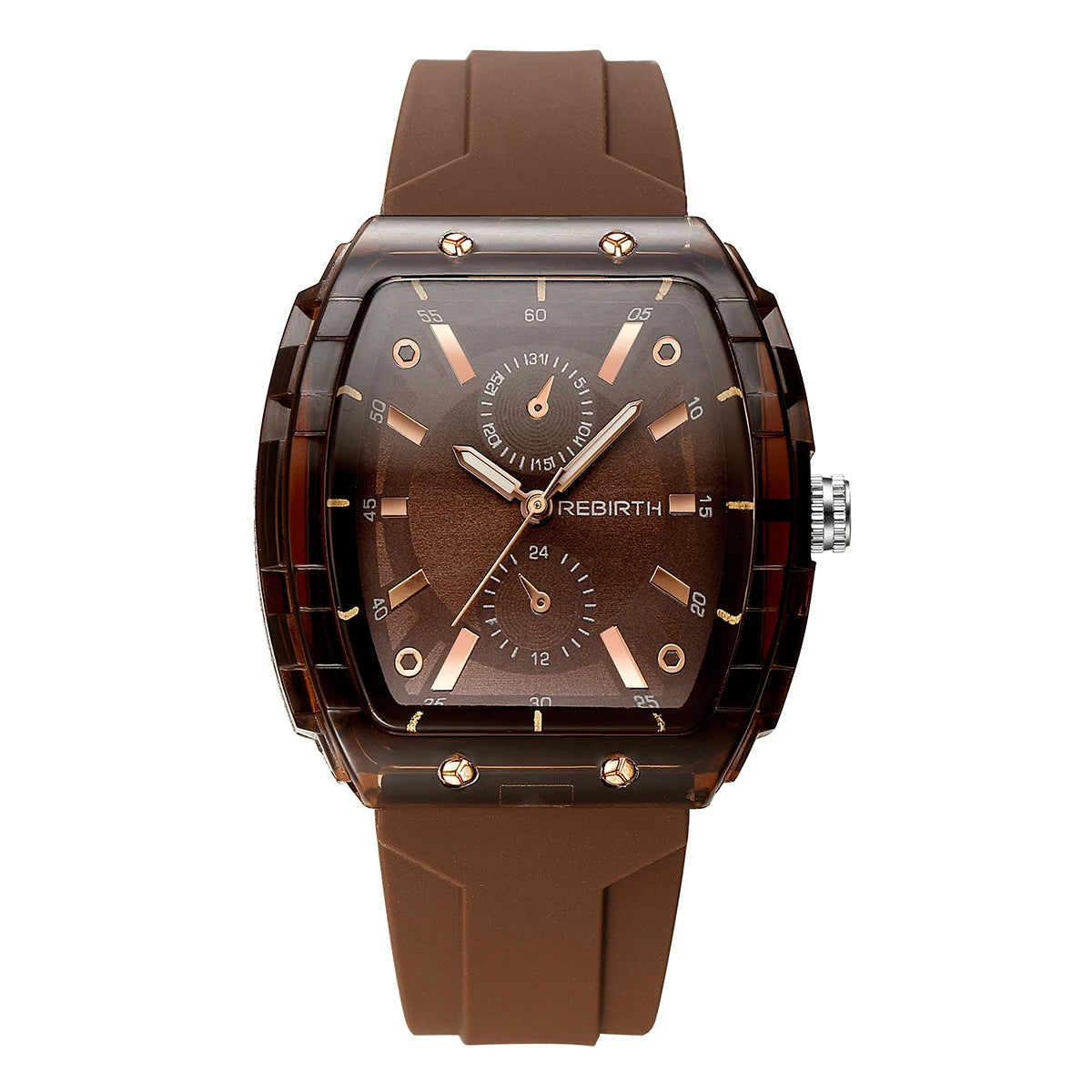 REBIRTH Macaron Barrel Women's Watch – Silicone Strap Women's Fashion Watch Nixie Coffee