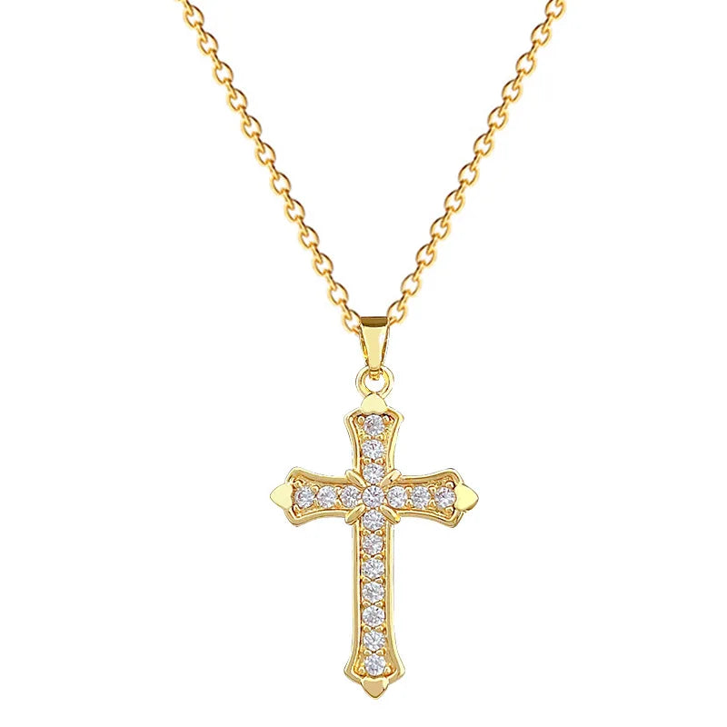 Women's Gold Cross Pendant Necklace – Zircon & Stainless Steel Pendant Necklace Nixie