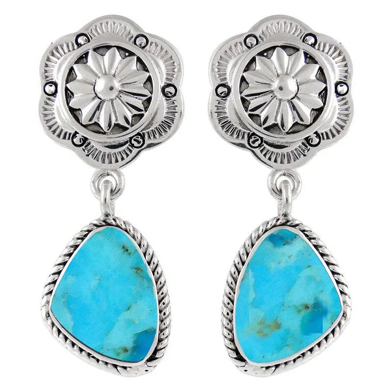 Vintage Silver Turquoise Dangle Drop Hoop Earrings | Women Dangle Drop Earrings Nixie Blue