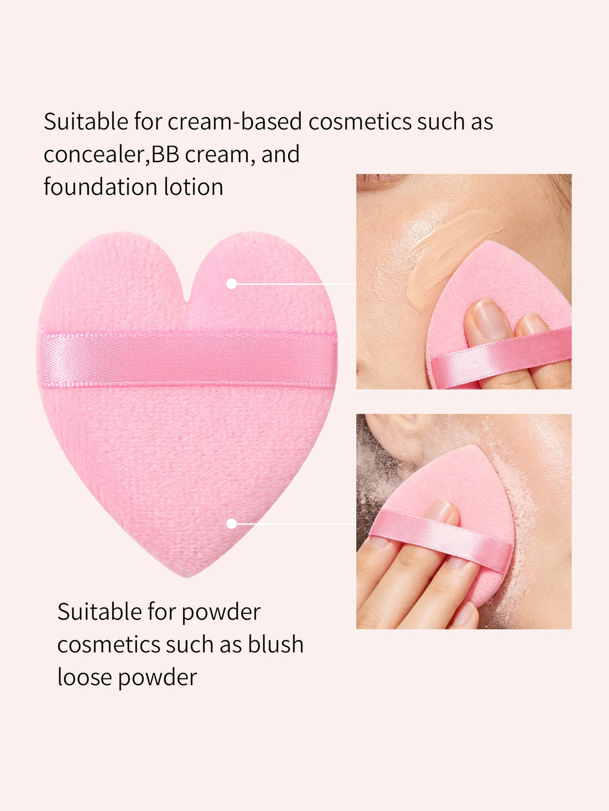 Heart Shaped Plush Makeup Puff with Strap – Set of 3 | Nixie
