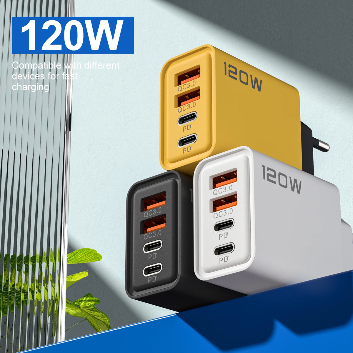 120W GaN 4-Port USB-C Fast Charging Wall Charger Adapter USB-C Wall Charger Nixie