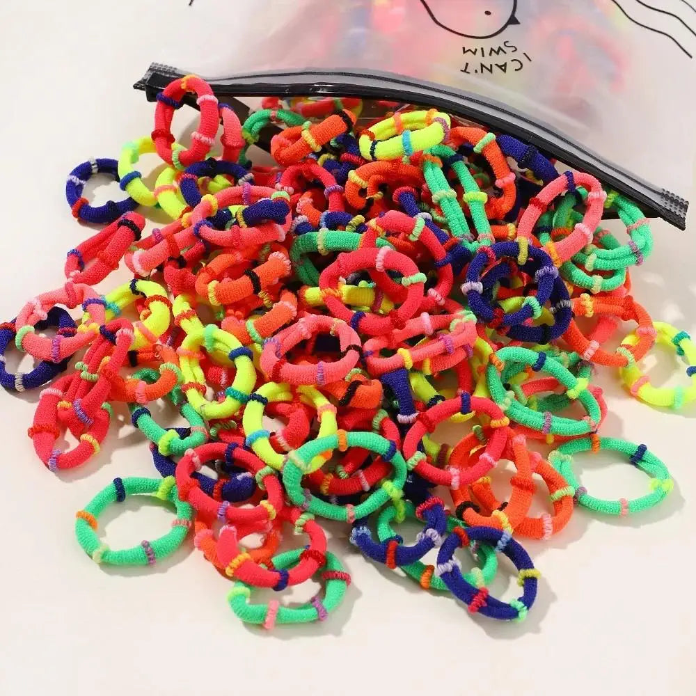 50pcs Colorful Elastic Hair Bands for Kids – Ponytail Hairties Kids Hair Ties Nixie fluorescence mix 50pcs