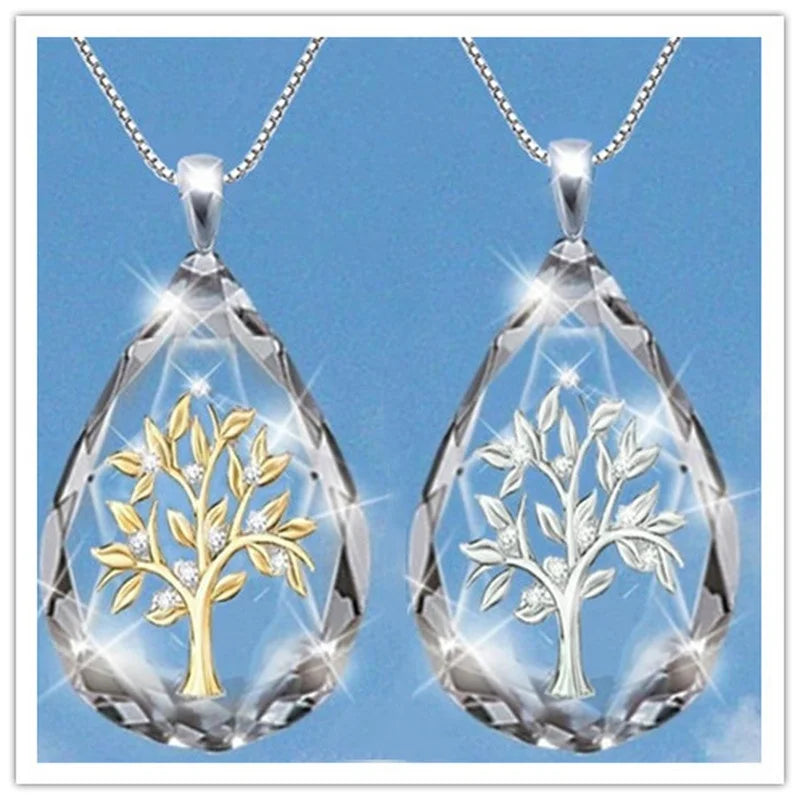 Crystal Waterdrop Tree of Life Pendant Necklace for Women Pendant Necklace Nixie