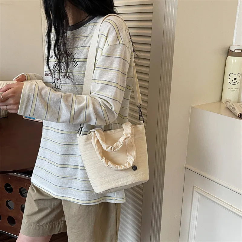 Women's Nylon Crossbody Satchel Bag – Korean Casual Style Crossbody Satchel Bag Nixie Off-white