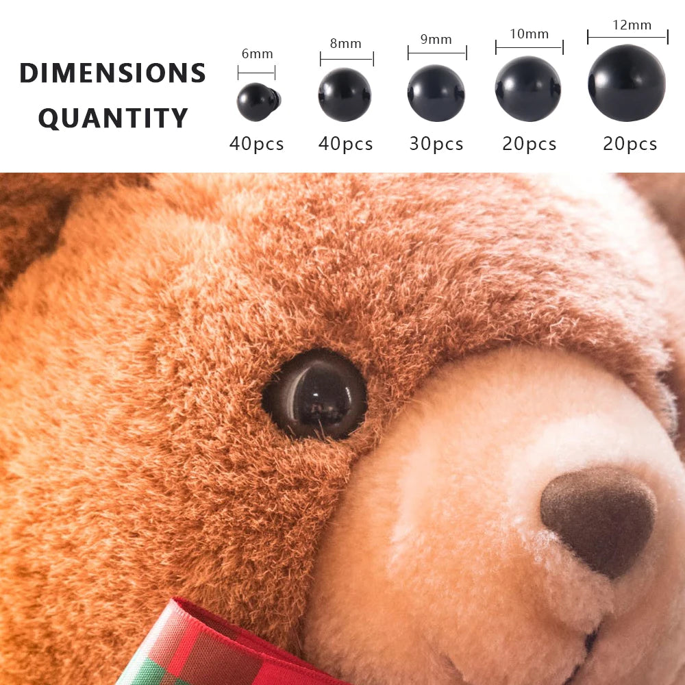 150pcs Black Plastic Safety Eyes 6-12mm for DIY Stuffed Animals Doll Craft Accessories Nixie