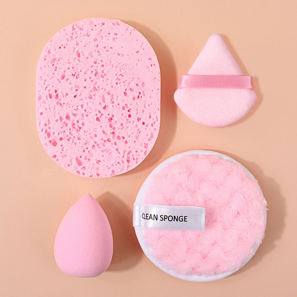4-Piece Facial Cleansing Sponge Set – Wet & Dry Powder Puff Facial Cleansing Sponge Nixie