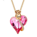 Pink Crystal Heart Pendant Necklace | Rose Flower Gift for Women Pendant Necklace Nixie Gold-color Pink