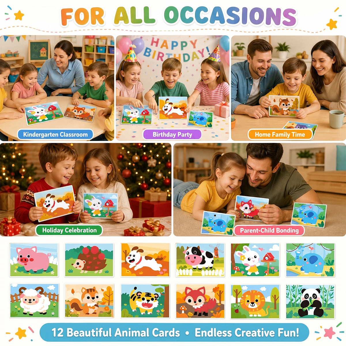 12Pcs 3D EVA Sticker DIY Cartoon Animal Puzzle Toy for Kids Kids Craft Sticker Set Nixie