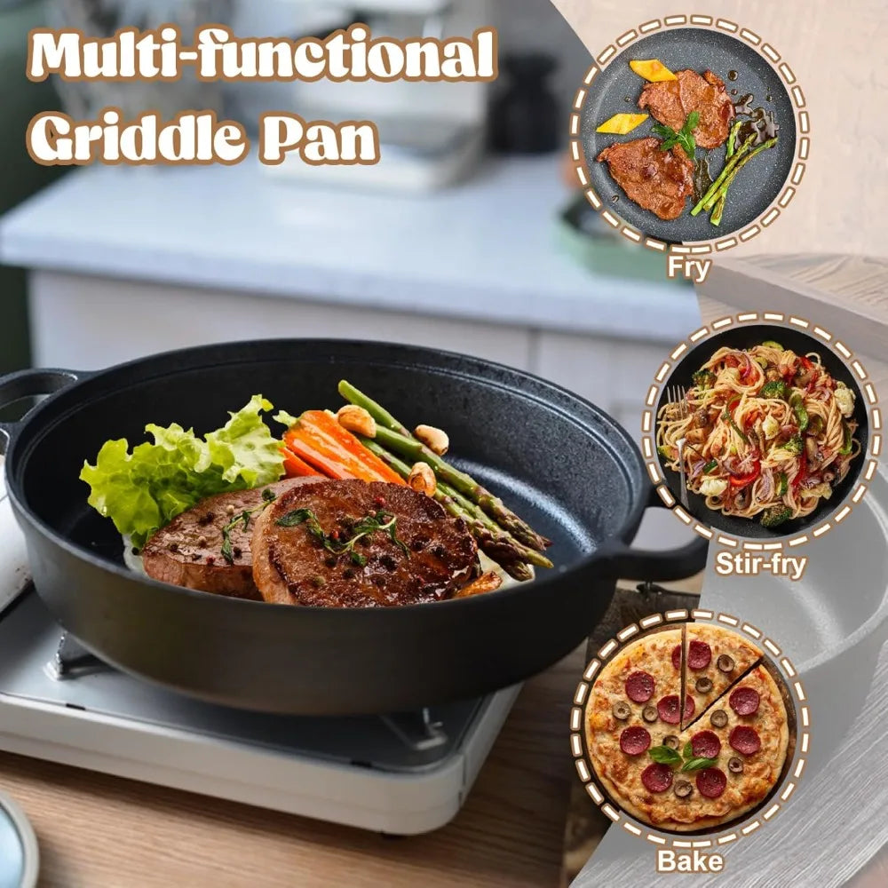 Cast Iron Skillet with Handle – Steak, Pizza & Camping Pan Cast Iron Skillet Nixie