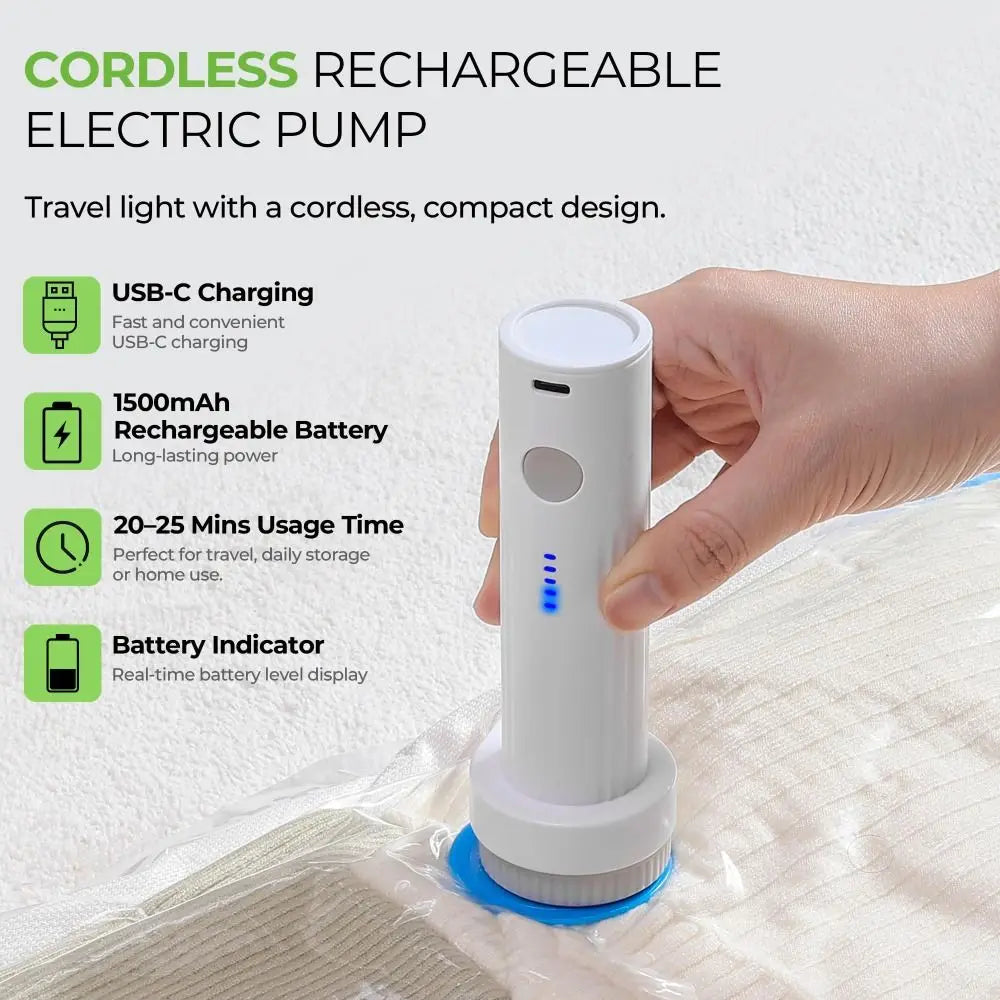 Rechargeable Electric Vacuum Pump – Portable Travel Clothes Sealer