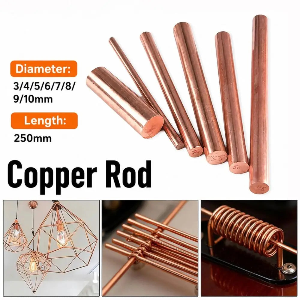 T2 Solid Copper Round Bar Rod 3–10mm x 250mm | Pure Copper
