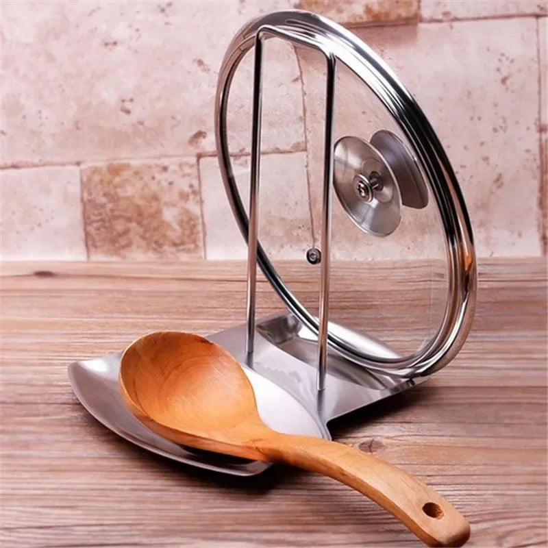Stainless Steel Pot Lid & Spoon Holder Drain Rack Kitchen
