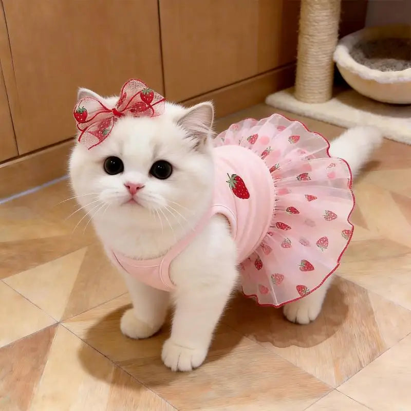 Strawberry Princess Pet Dress for Cats & Dogs – XS to XL Pet Dress Nixie