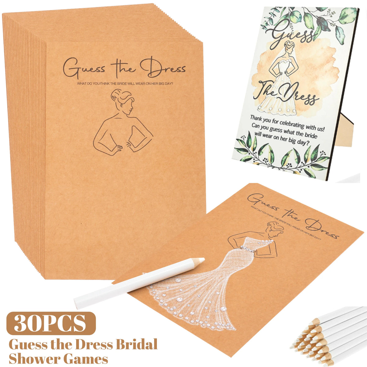 30-Pc Guess the Dress Bridal Shower Game Cards with Pens Bridal Shower Game Nixie