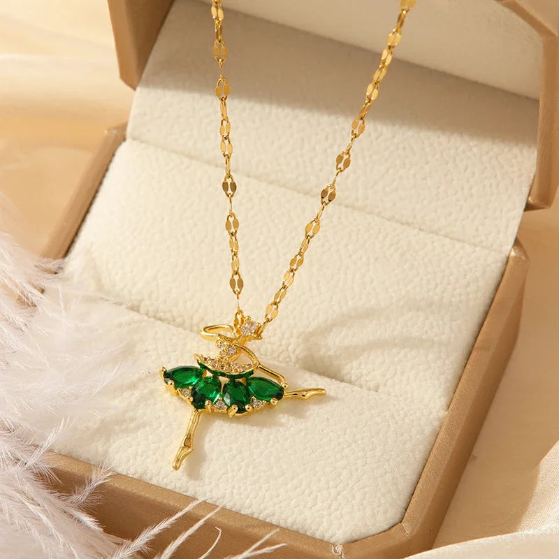Green Gold Plated Copper Pendant Stainless Steel Necklace