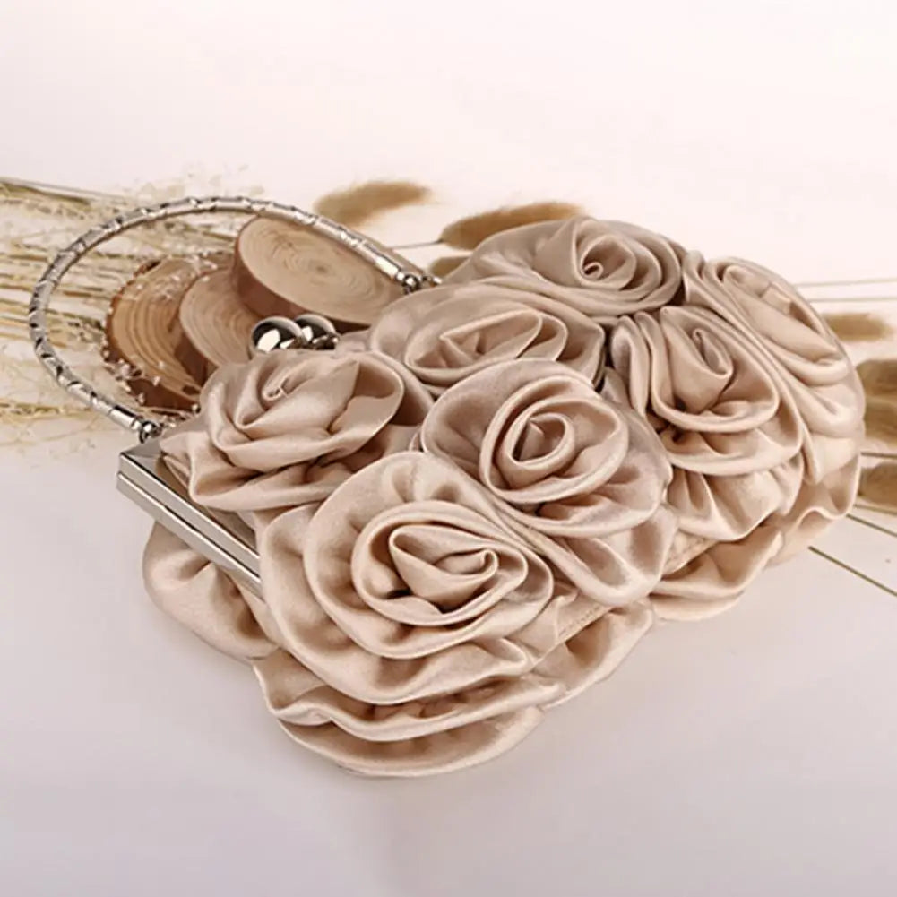 Women's Silk Rose Flower Clutch Bag – Bridal Wedding Purse Bridal Clutch Bag Nixie