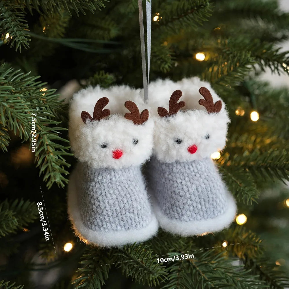 Knitted Plush Christmas Boot Ornament Pendant Pair | Mini Christmas Ornament Nixie Style-9