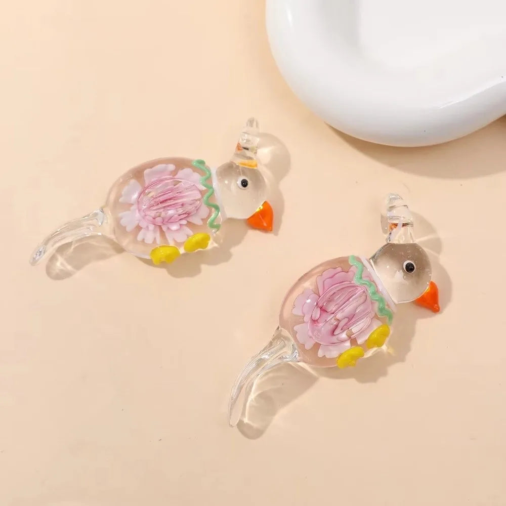 Handmade Murano Glass Bird & Flower Pendant – Multicolor Lampwork Glass Jewelry Pendant Nixie
