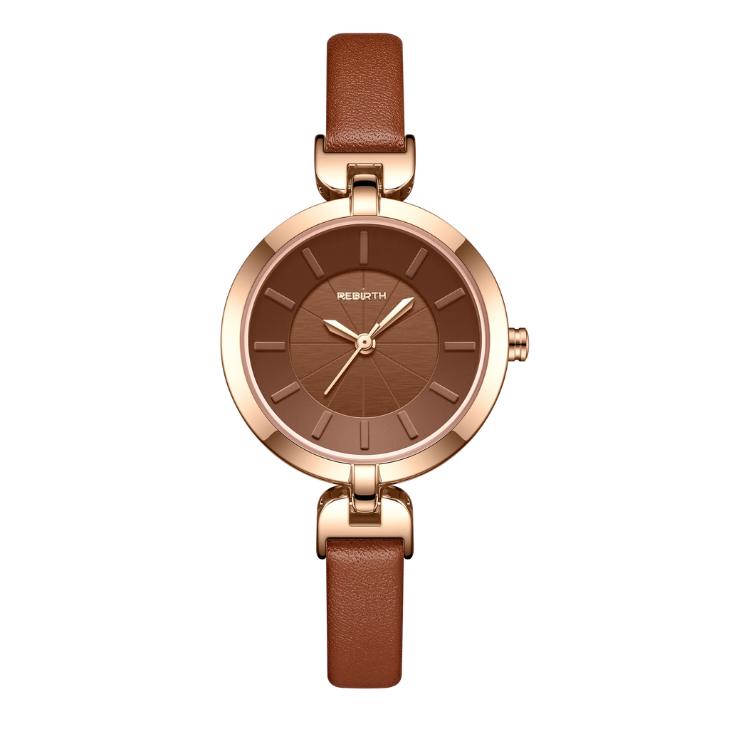 REBIRTH Women's Fashion Quartz Watch – Leather Band & Niche Style Women's Quartz Watch Nixie Coffee