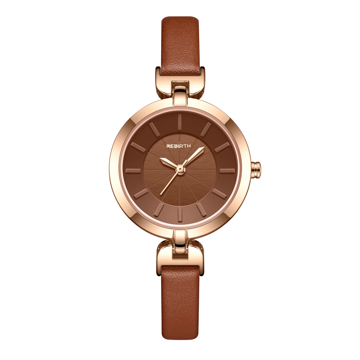 REBIRTH Women's Fashion Quartz Watch – Leather Band & Niche Style Women's Quartz Watch Nixie Coffee