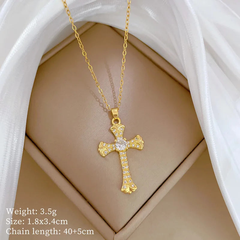 Women's Gold Cross Pendant Necklace – Stainless Steel Choker Pendant Necklace Nixie XL2606-607