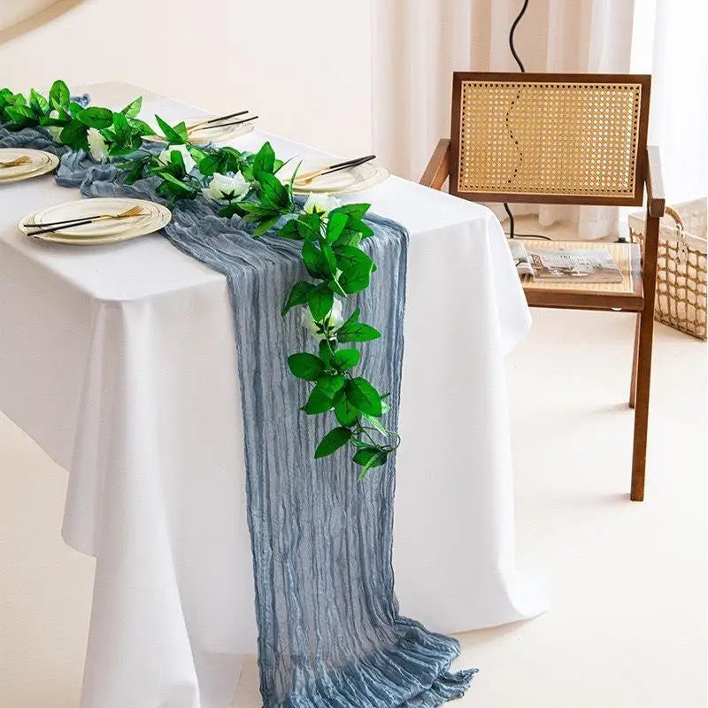 Boho Crinkled Cheesecloth Table Runner 120" – Wedding & Party Table Runner Nixie