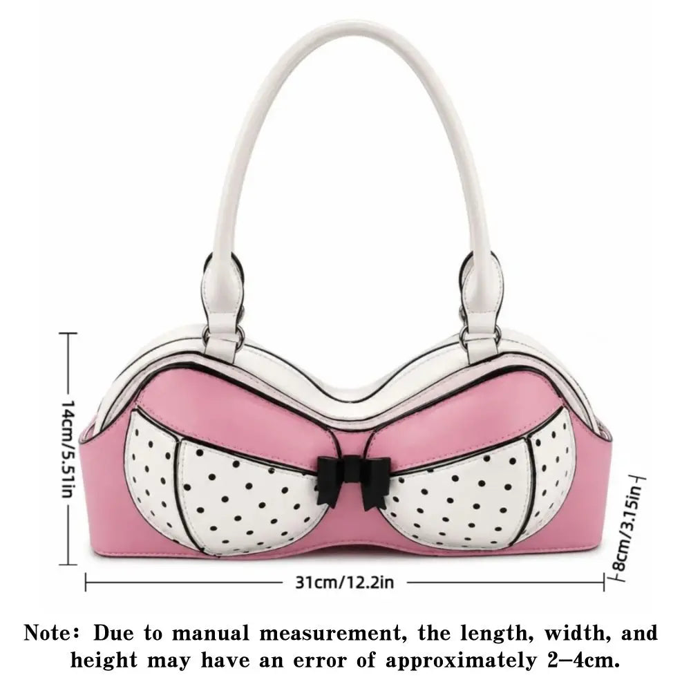 Y2K Polka Dot Bra Shoulder Bag | PU Leather Bow Novelty Handbag Novelty Shoulder Bag Nixie