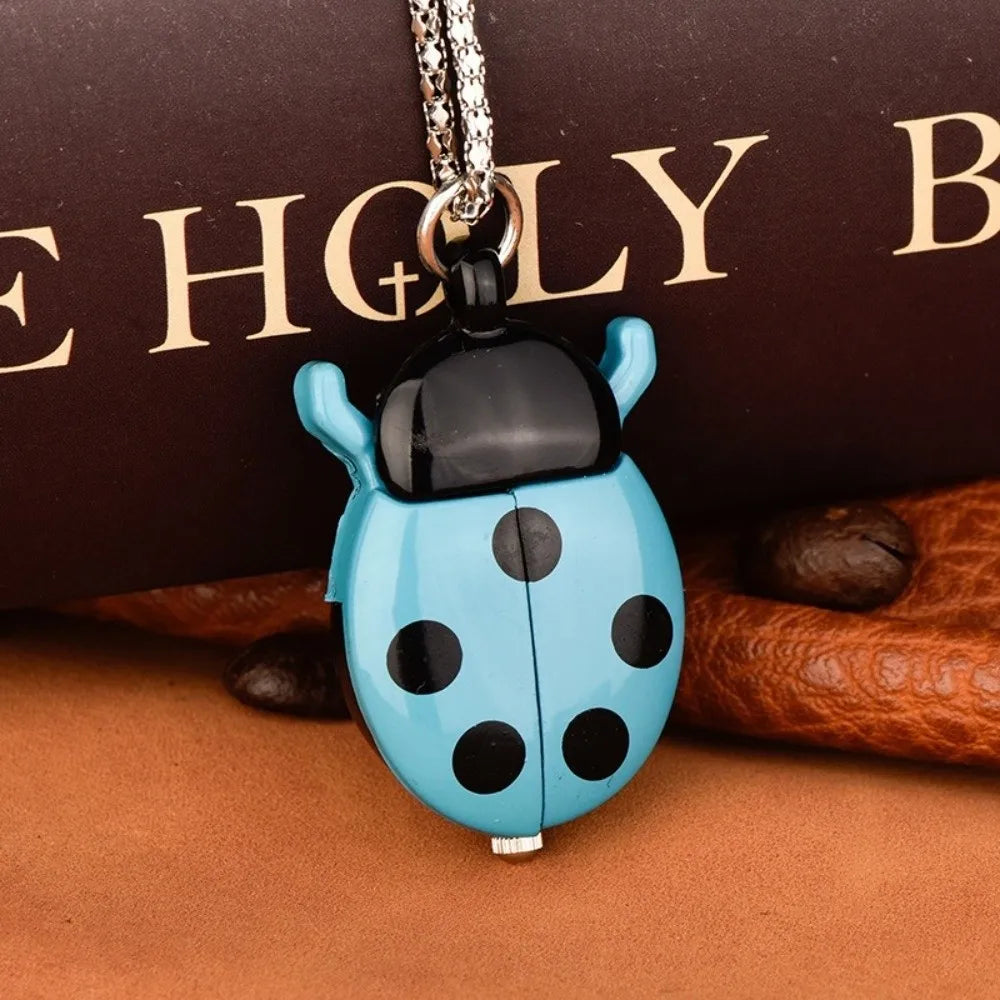 Cute Ladybug Pocket Watch with Chain – Quartz Beetle Design Pocket Watch Nixie Blue