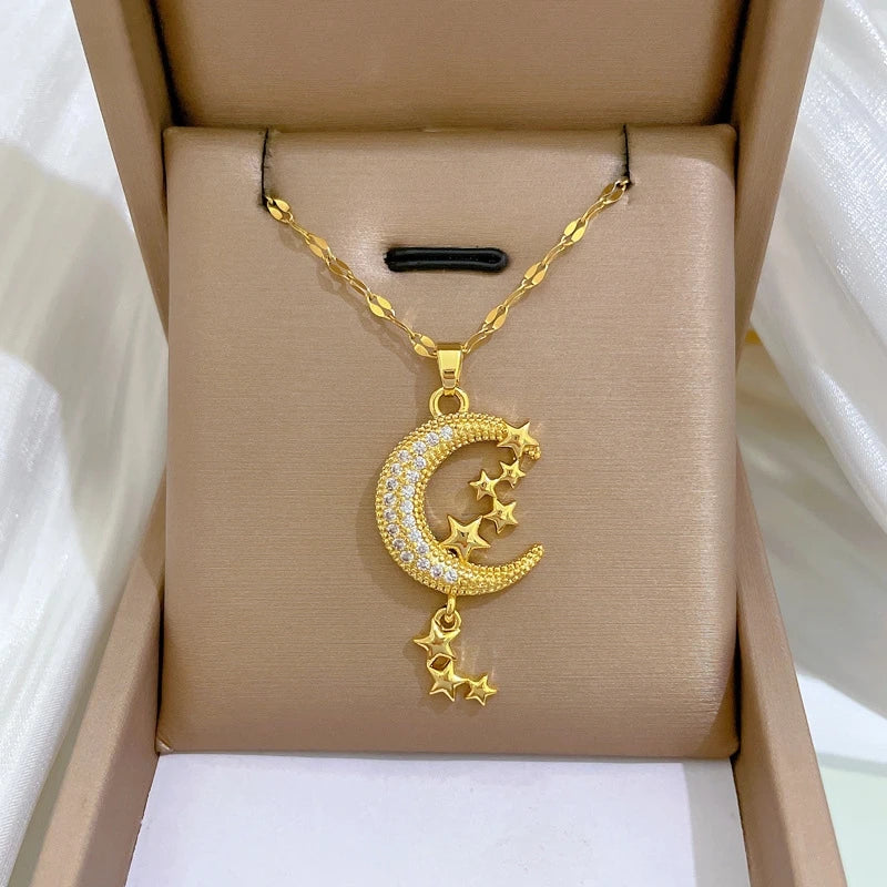 Star Moon Pendant Necklace | Gold Stainless Steel Choker