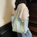 Striped Canvas Tote Bag – Large Capacity Shoulder Bag Canvas Tote Bag Nixie Green
