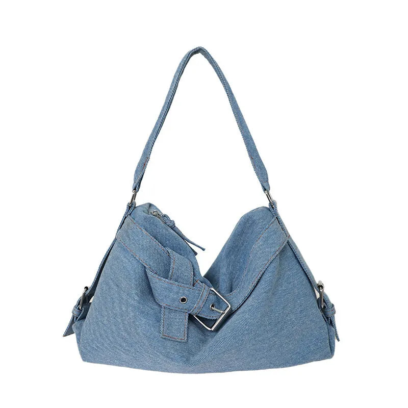 Korean-Style Large Denim Tote Bag – Shoulder & Crossbody Denim Tote Bag Nixie