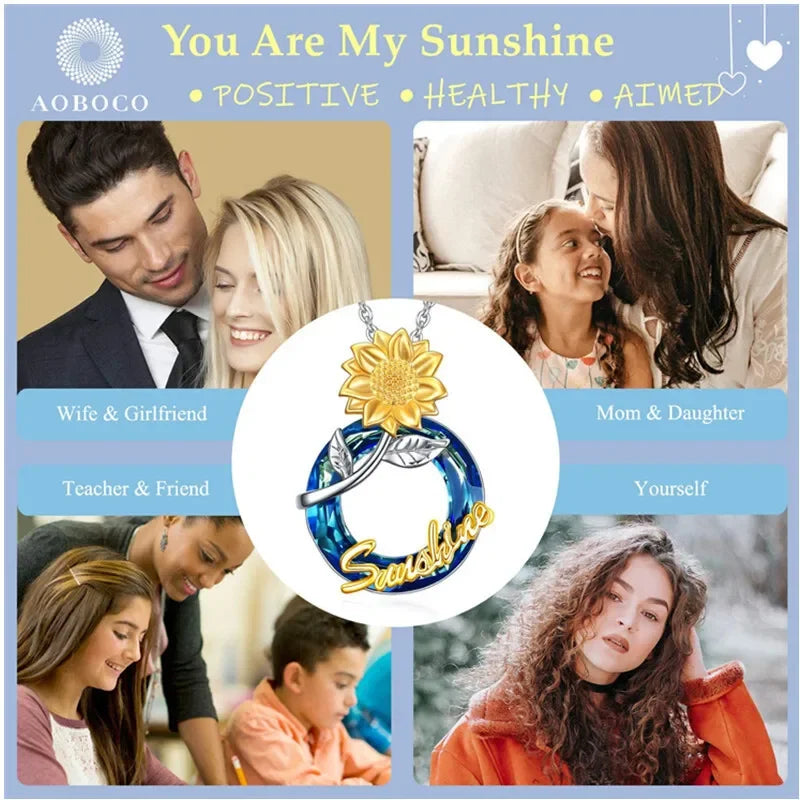 Sunflower Blue Crystal Mood Tracker Necklace – Zinc Alloy Crystal Chain Necklace Nixie
