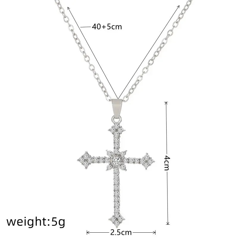 Rhinestone Cross & Star Pendant Necklace – Silver-Tone Women Pendant Necklace Nixie