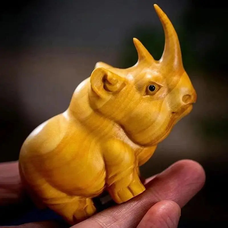 Hand-Carved Rhino Hippo Elephant Figurines – Home Décor Set Animal Figurines Nixie