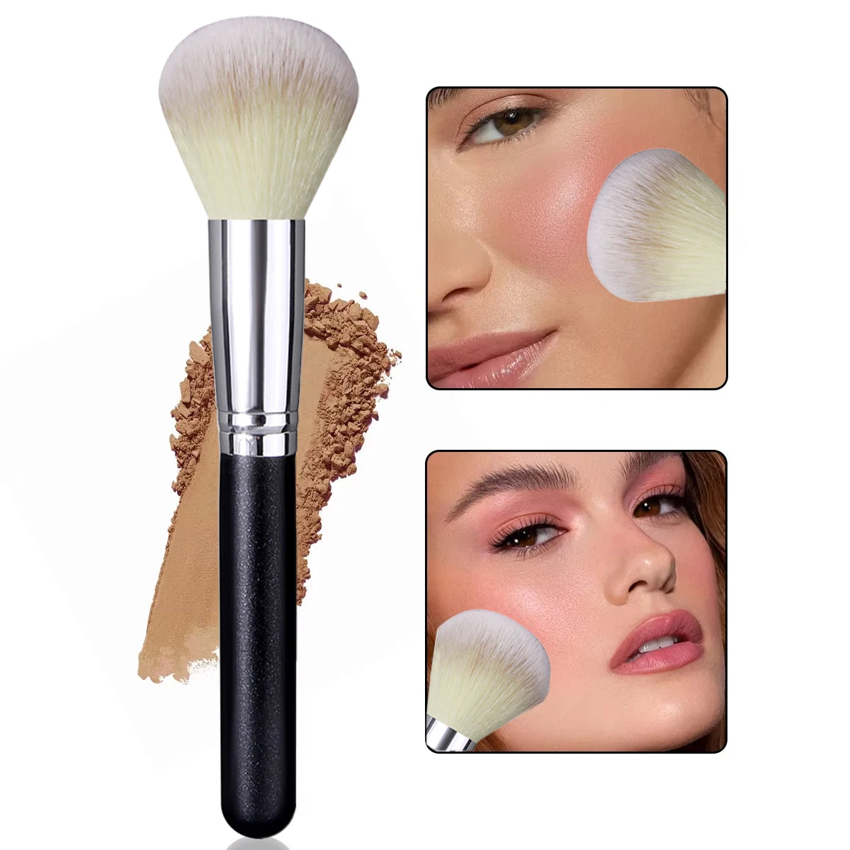 Three-Color Blush & Contour Brush – Wood Handle Makeup Tool