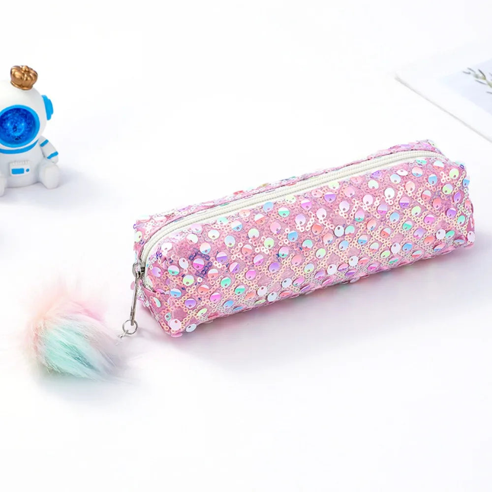 Sequin Pencil Case Rainbow Shiny Zipper Pouch for Students Sequin Pencil Case Nixie Pink