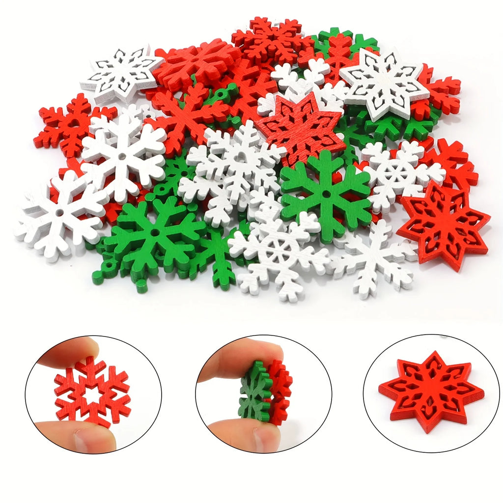 50pcs Snowflake Wooden Slices DIY Christmas Craft Decorations Wood Craft Kit Nixie