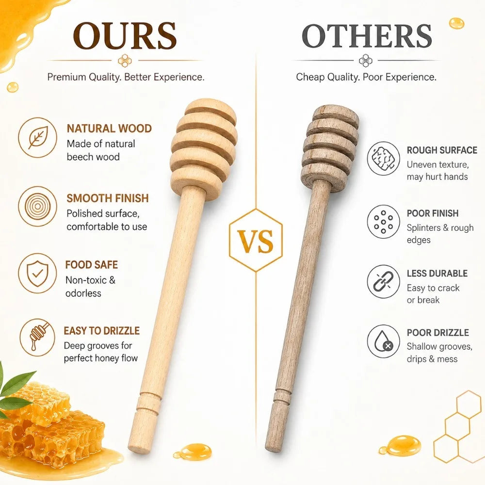 Wooden Honey Dipper Stirrer Long Handle Spoon – Set of 2