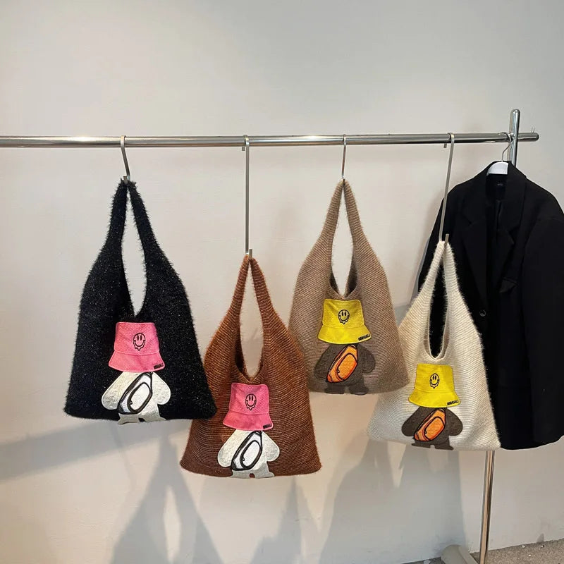 Women's Knitted Wool Bucket Bag – Cute Woven Shoulder Bag Knitted Shoulder Bag Nixie