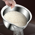 Stainless Steel Rice Washing Bowl & Vegetable Fruit Colander Kitchen Colander Strainer Nixie 1SET