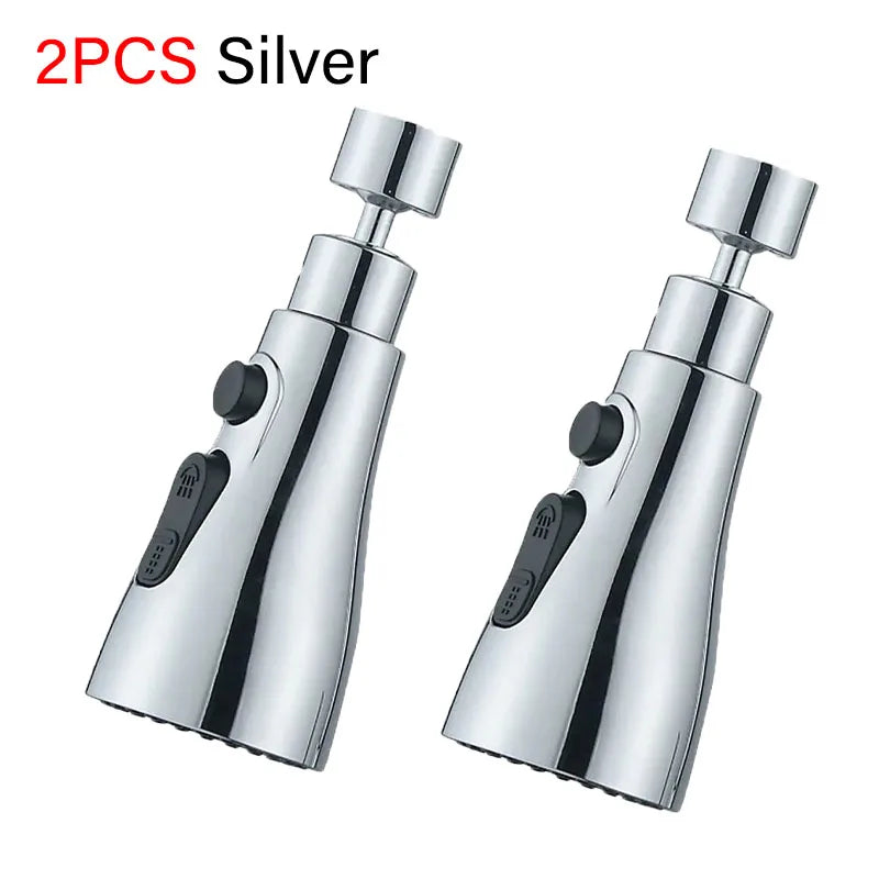 3-in-1 Kitchen Faucet Extender 720° Swivel Water-Saving Sprayer Faucet Extender Nixie 2PCS Silver